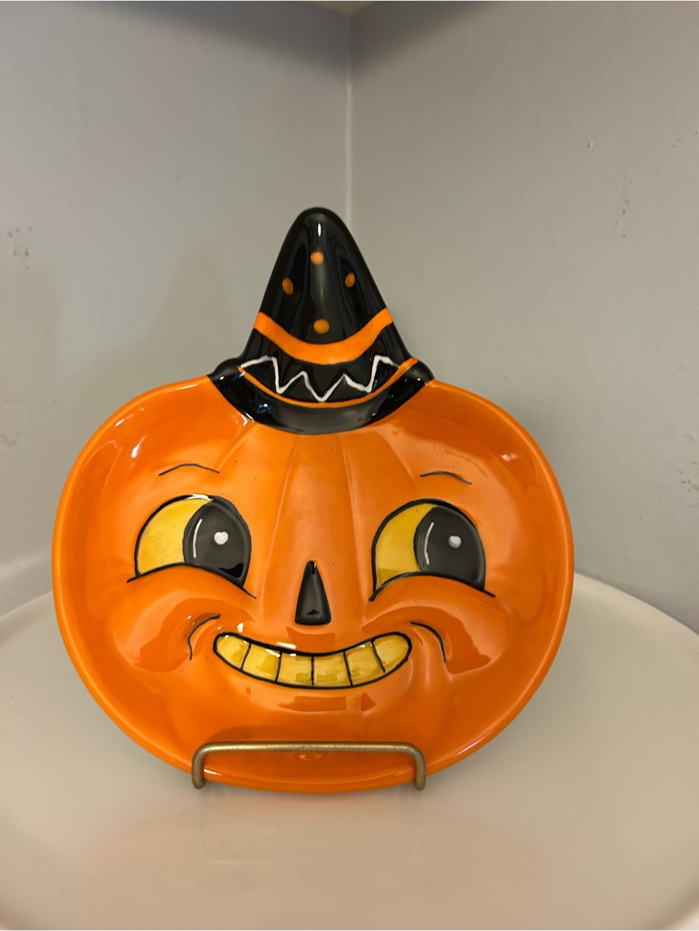 Festive Orange Pumpkin Serving Bowl with Witch Hat